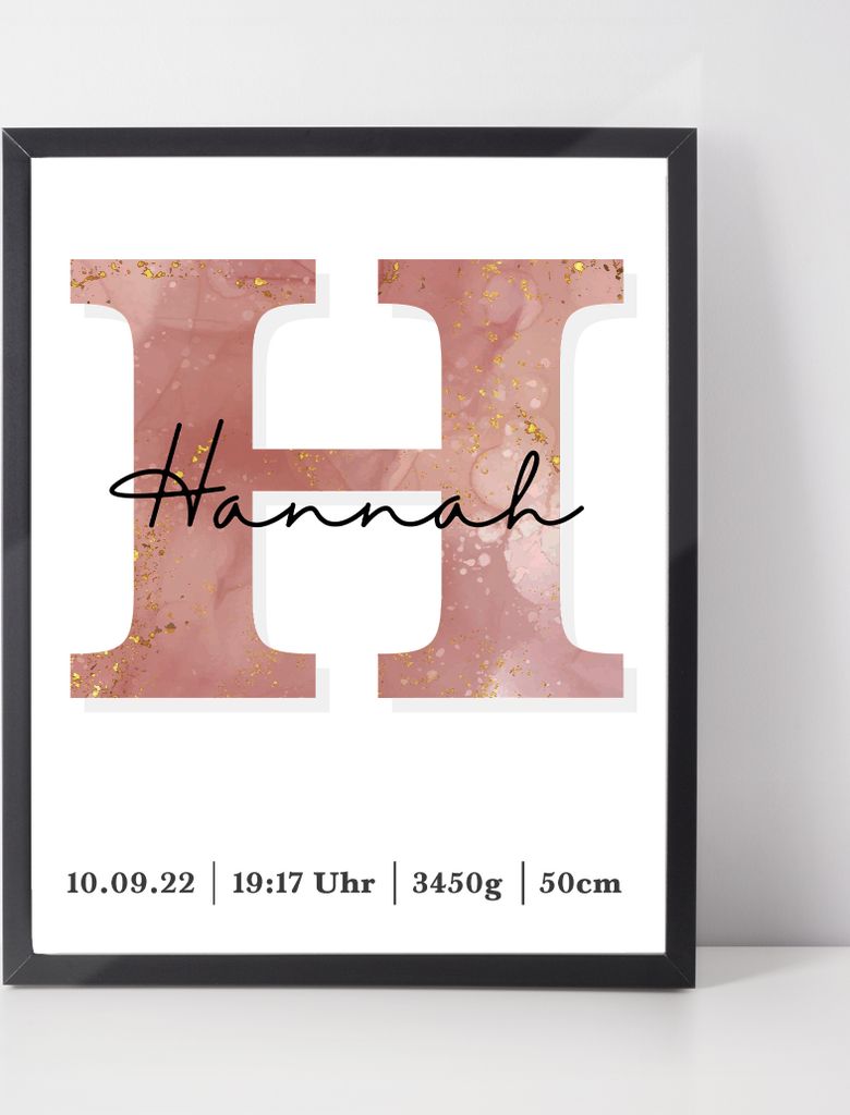 Geburtsposter personalisiert | Geschenk zur Geburt Babyposter | Kinderzimmer Babygeschenk – A4 (21x29.7cm) / Rosegold / ohne Bilderahmen