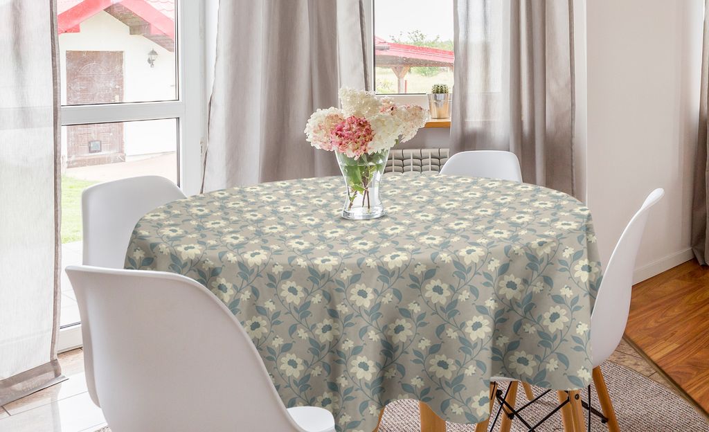 ABAKUHAUS Blumen Runde Tischdecke, Blühendes weibliches Design, Kreis Tischdecke Abdeckung für Esszimmer Küche Dekoration, 150 cm, Elfenbein Tan...