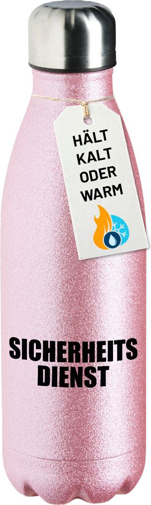 Huuraa Trinkflasche Sicherheitsdienst Schriftzug 500ml Pink Edelstahl Wasserflasche Trinkflasche Geschenkidee