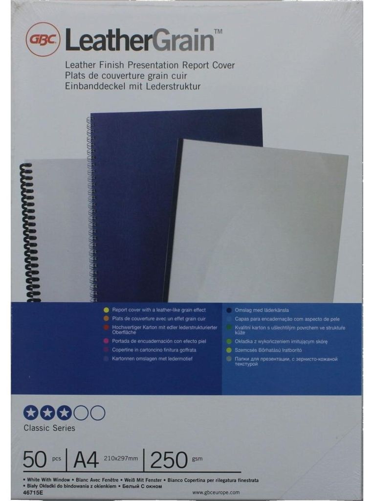 GBC LeatherGrain Umschlagmaterial 25 mit Fenster, weiß (50), A4, Weiß, 50 Stück(e)