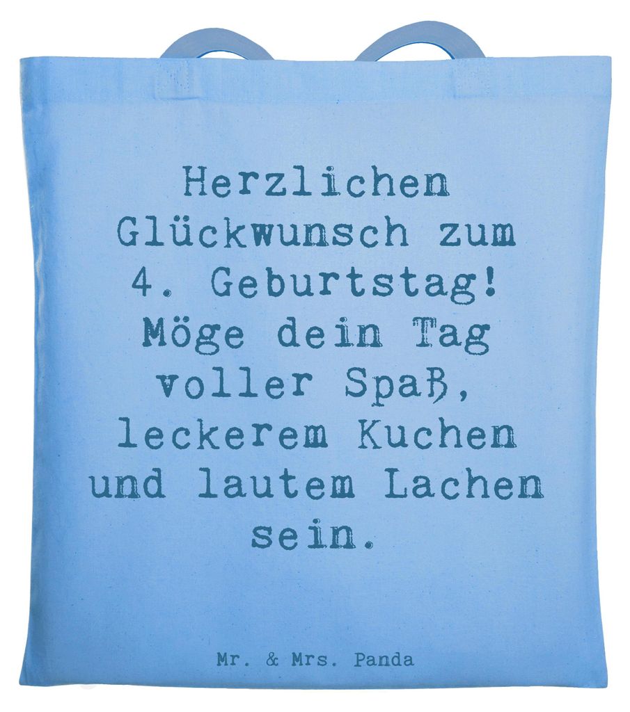 Mr. & Mrs. Panda Tote Bag Spruch 4. Geburtstag - Sky Blue - Geschenk, Meilenstein, Baumwolltasche, Spaß, Glückwünsche, leckerer Kuchen, Alter, L...