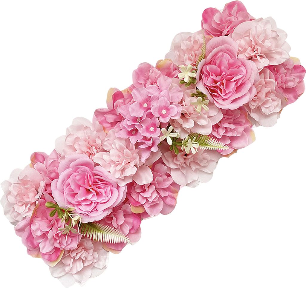 Künstliche Blumen, Kombination aus künstlichen Blumen in Reihen, realistische Kunstseidenblumen mit Rückrahmen für DIY-Hochzeitsbogen, Hintergr...