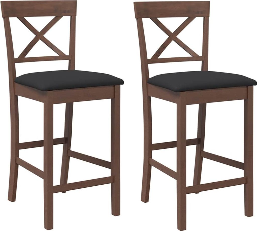 Barhocker mit Kissen 2 Stk. Braun Massivholz Gummibaum