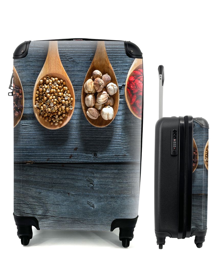 MuchoWow Koffer Handgepäck Trolley Rollkoffer Kleine Reisekoffer mit 4 Rollen - Gewürze - Löffel - Holz - Küche - Gewürze - Industrie - Cabi...
