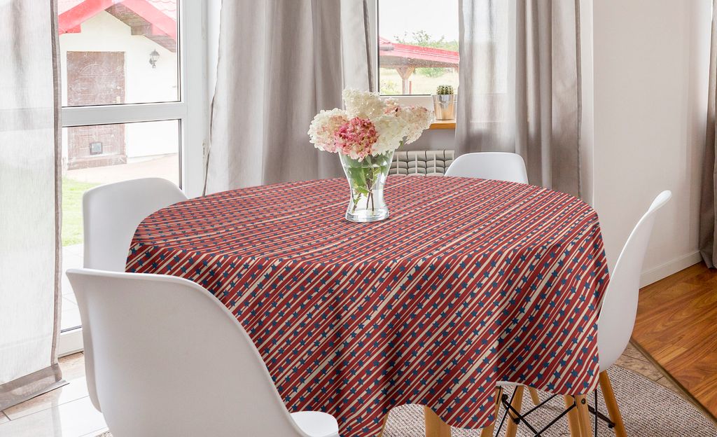 ABAKUHAUS 4. Juli Runde Tischdecke, Patriotischer Stern Stripes, Kreis Tischdecke Abdeckung für Esszimmer Küche Dekoration, 150 cm, Blush Rust du...