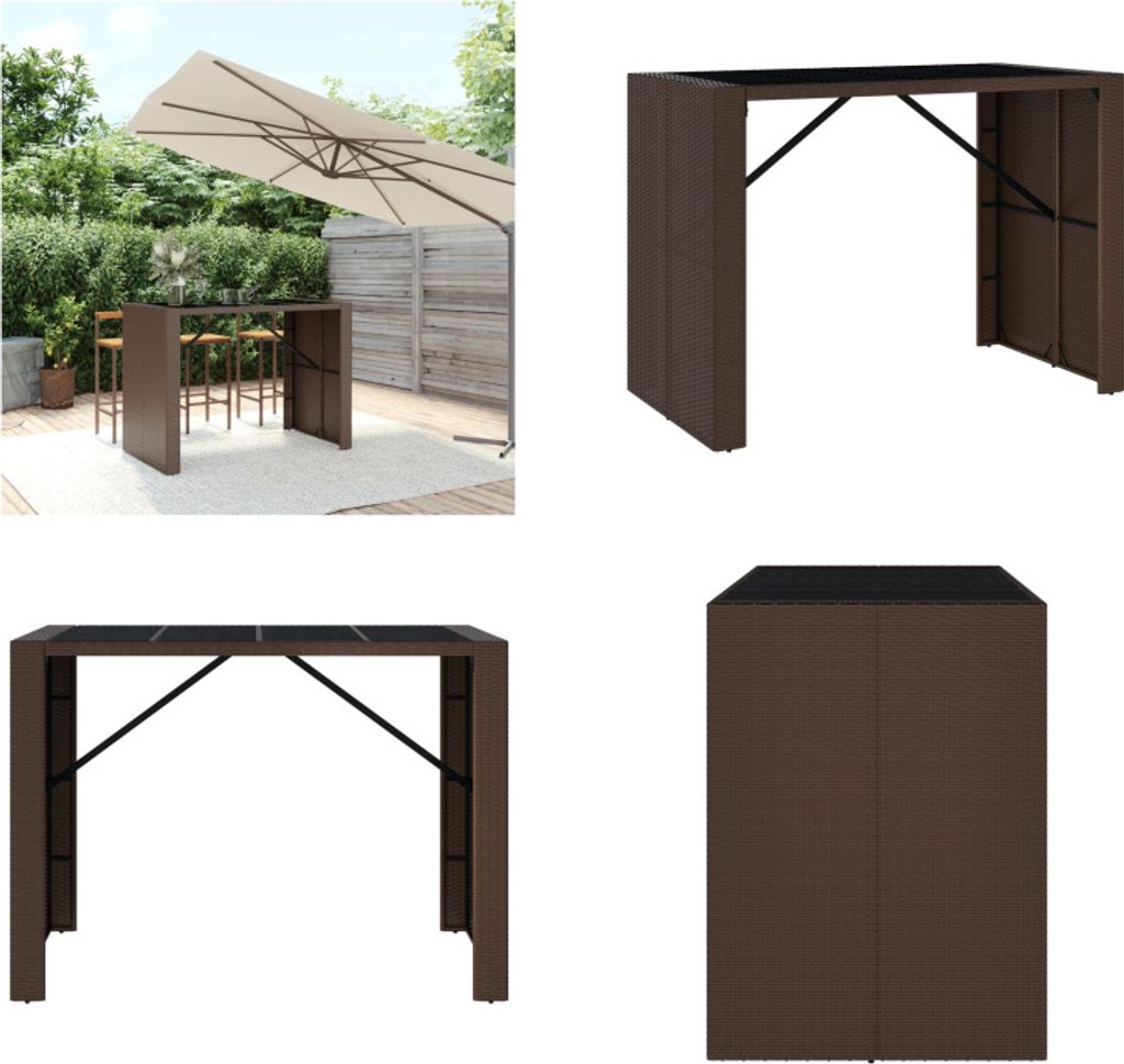 vidaXL Bartisch mit Glasplatte Braun 145x80x110 cm Poly Rattan - Bartisch Mit Glasplatte - Bartische Mit Glasplatten - Partytisch - Bistrotisch