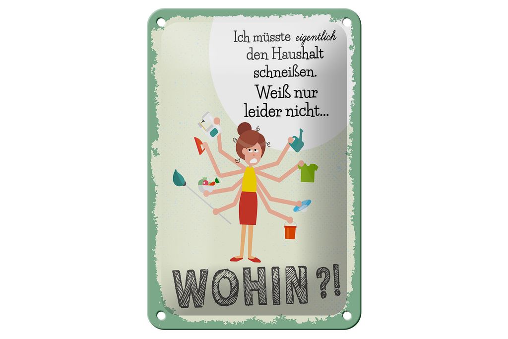Blechschild Spruch 12x18cm ich müsste eigentlich den Haushalt schmeißen Schild