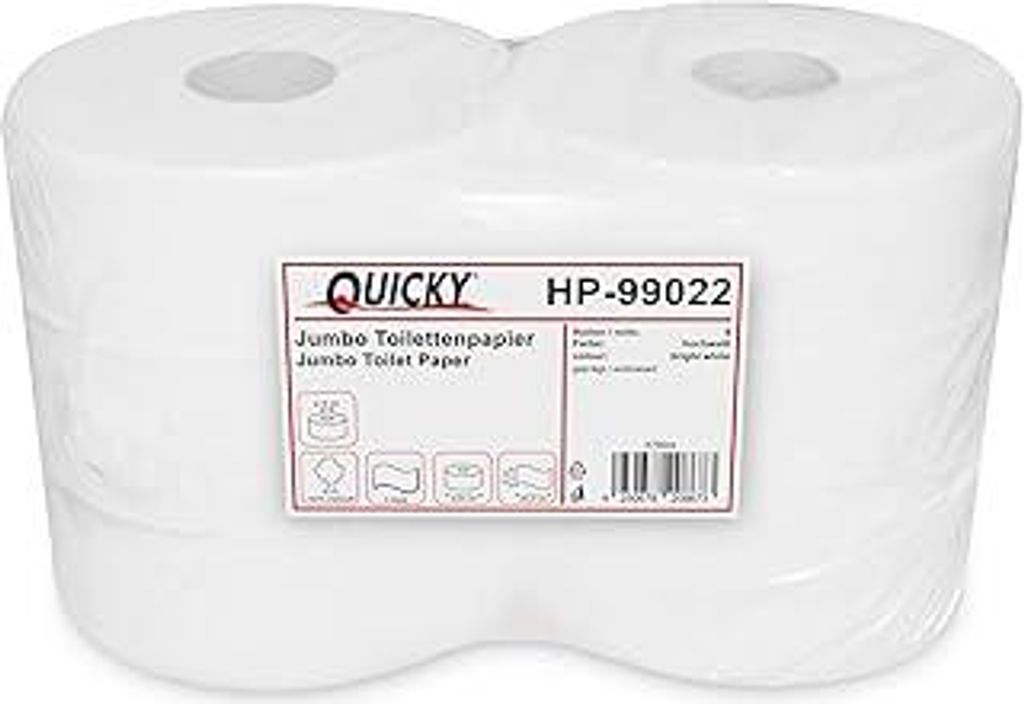Quicky Jumbo Toilettenpapier 2-lagig, 25 cm Ø, hochweiß, feine Punktprägung, 6 Rollen - Saugfähig & reißfest für maximale Hygiene, ideal für...