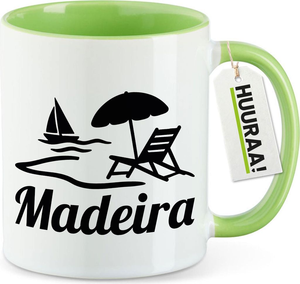 Huuraa Kaffeetasse Madeira Inselmotiv Portugal 330ml Grün Keramik Kaffeebecher Geschenkidee