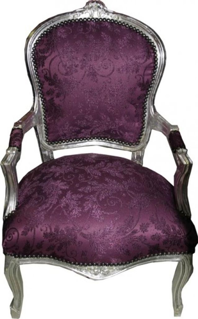 Barock Salon Stuhl Lila Muster / Silber - Antik Stil Möbel Produktbild 