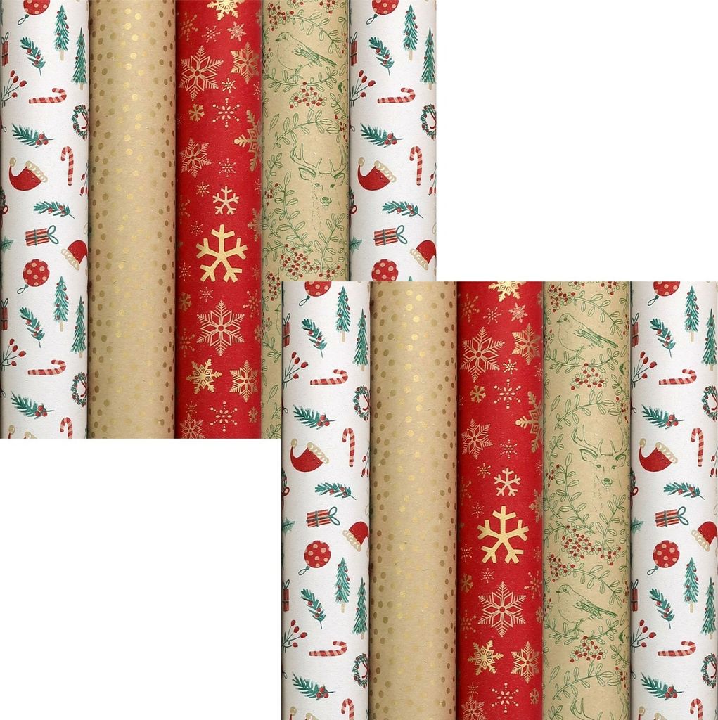 WINTERGARTEN-Sortiment an Weihnachtspapier-Geschenkpapier für Weihnachten – 2 Meter x 70 cm – 10 Rollen