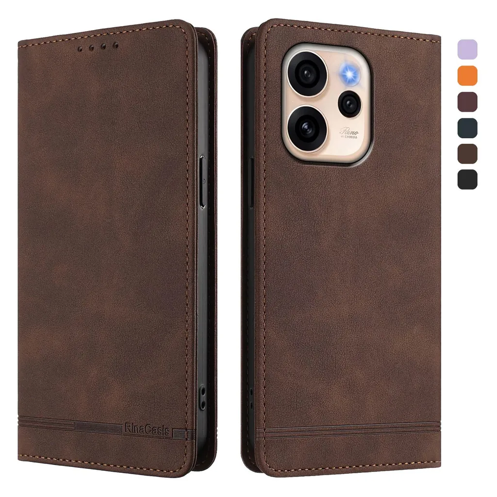 Oppo Reno15 5G Cover Vintage Marrone - Custodia Flip con Stand Video