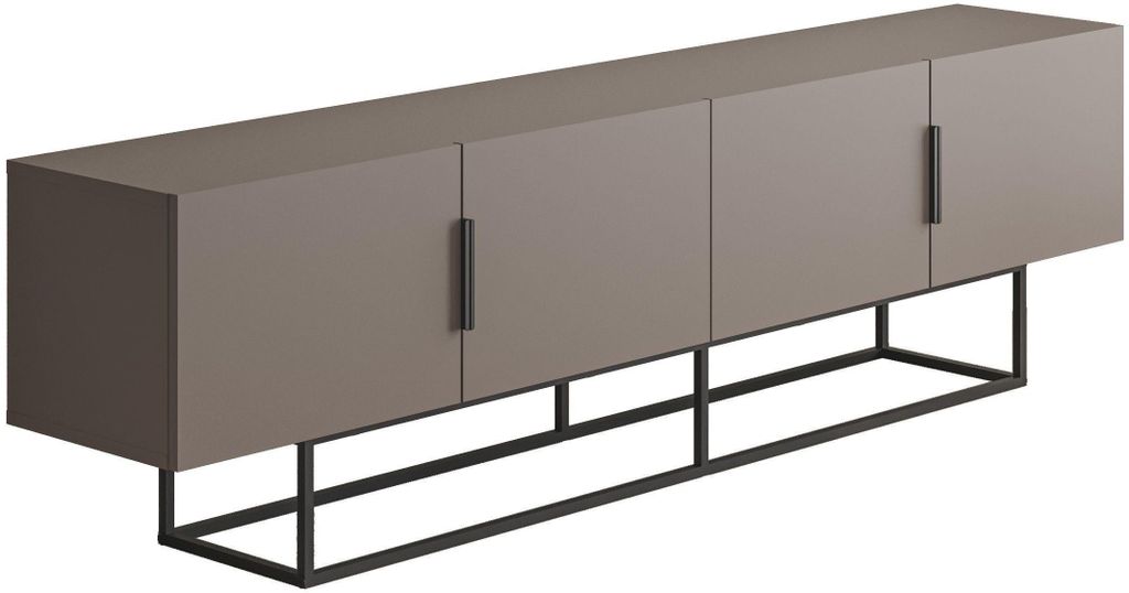 TITAN TV-Ständer – Farbe: Mokka – Erhöhter Metallfuß – 4 Türen und großes Staufach – 200 x 35 x 55 cm