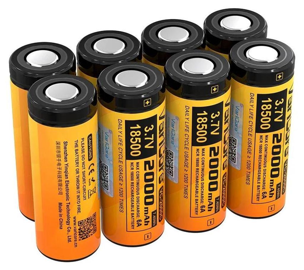 Lithium-Ionen-Akku - VC-2000C 18500 - Wiederaufladbar 3,7V 2000mAh - Für Taschenlampe Kamera Spielzeug - 8er Pack
