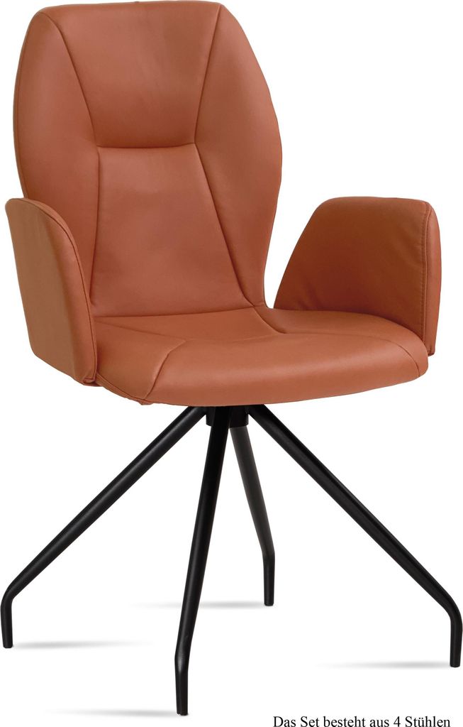 Armlehnstuhl (4er-Set) Dionis 58x92x60 Schwarz/Cognac