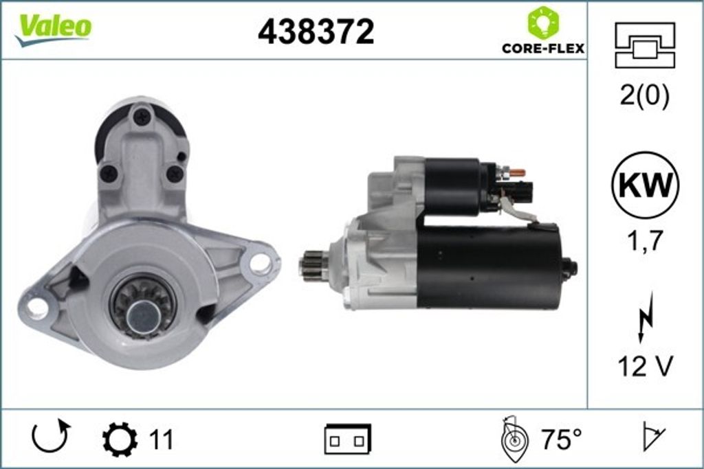 VALEO 438372 Starter Anlasser 2kW für VW Golf VII Schrägheck (5G1, BQ1, BE1, BE2) 12V