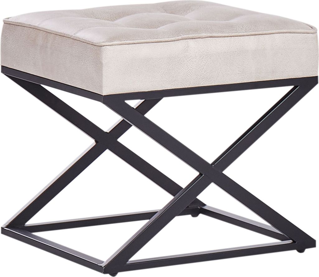 BELIANI Hocker Beige aus Kunstleder Schwarzes Gestell Quadratisch Retro Stil Modernes Design Fußhocker Sitzhocker Accessoires Wohnzimmer Schlafzimmer