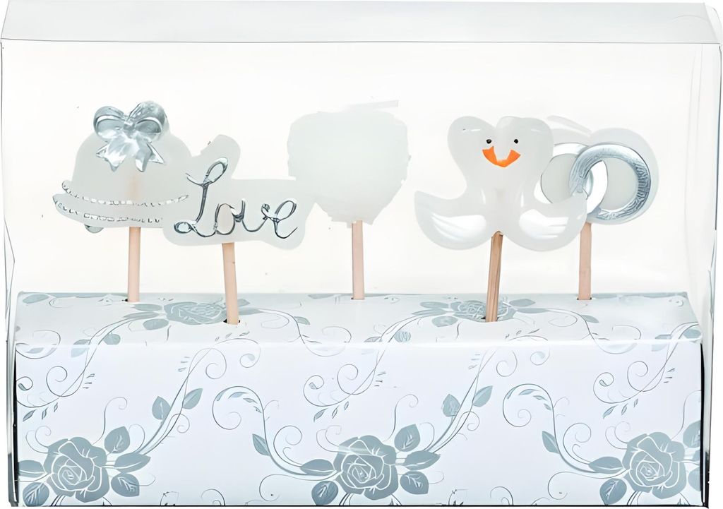 Dekokerzen Wedding mit Picker 5er Set