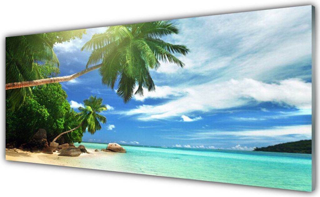 Küchenrückwand aus Glas 125x50cm Spritzschutz Palme Strand Meer Landschaft