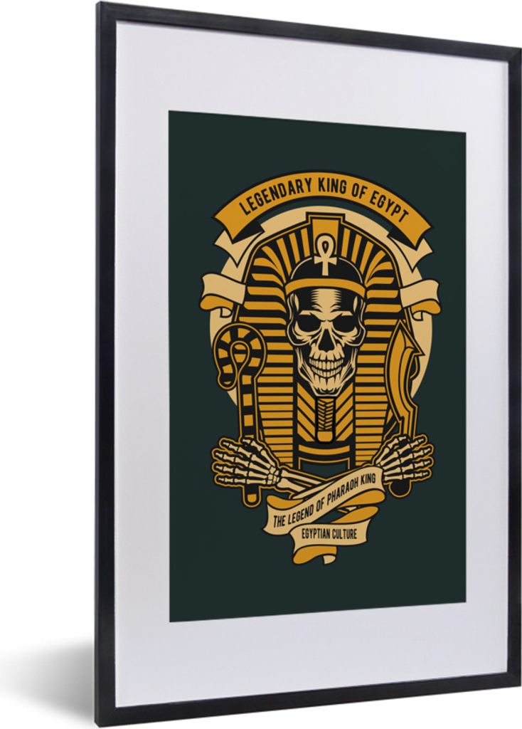 MuchoWow MuchoWow Gerahmtes Poster Skelett - Pharao - Retro - Ägypten 40x60 cm - Poster mit zchwarzem Bilderrahmen - Poster in Rahmen
