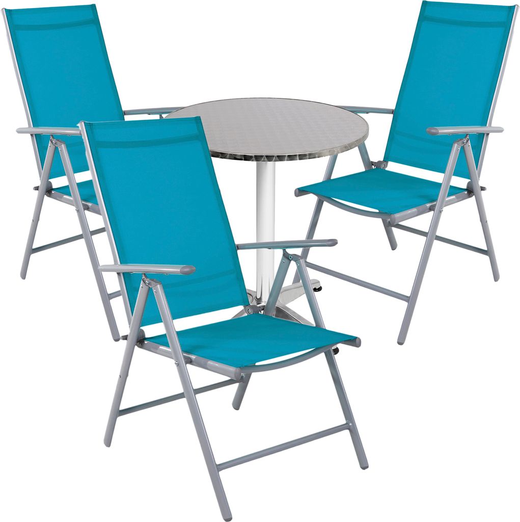 Bistro Sitzgarnitur Bistrogarnitur 4-teilig Silbergrau / Petrol