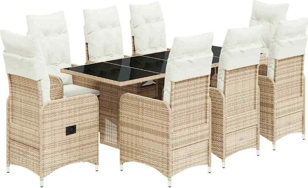 vidaXL 9-tlg. Garten-Bistro-Set mit Kissen Beige Poly Rattan