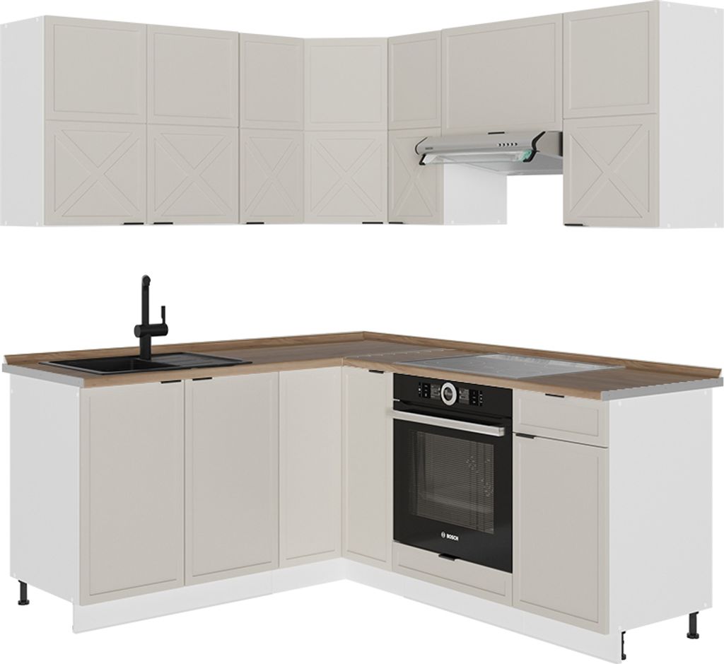Eckküche Vicco Fame-Line GrauBeige/Weiß 190 x 60 cm , AP Eiche, Model 50551