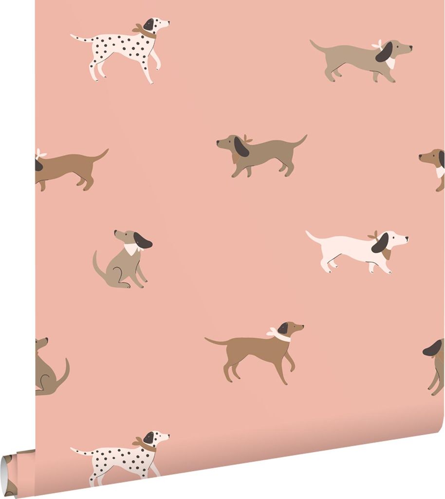 ESTAhome Tapete Hunde Rosa und Braun 50 x 900 cm