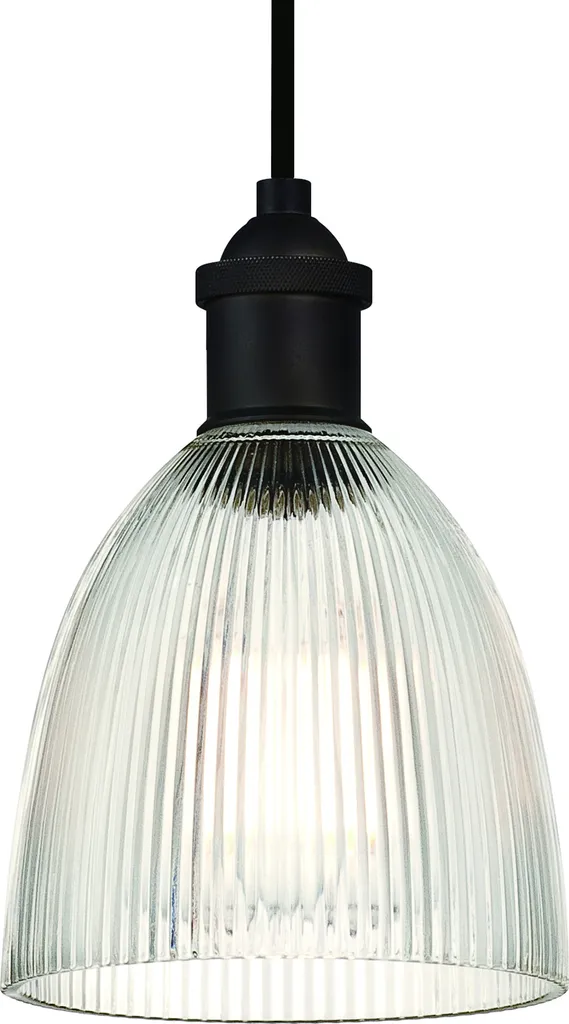 Lustre industriel en verre strié et bronze huilé - Suspension de salon
