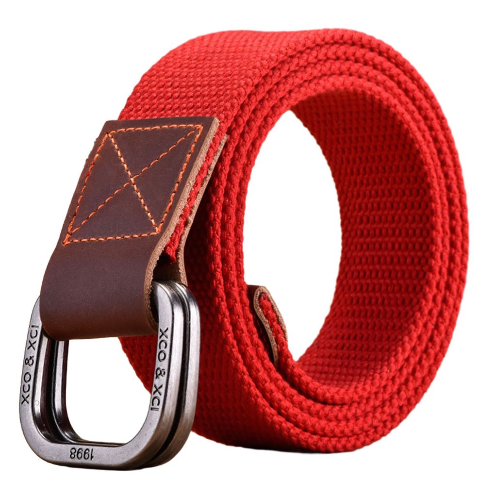 Damen Herren Canvas-Gürtel mit Doppelringschnalle, schlicht, lässig, vielseitig, Jugend-Cargogürtel, Taillengürtel, Outdoor-Sport-Jeans-Accesso...