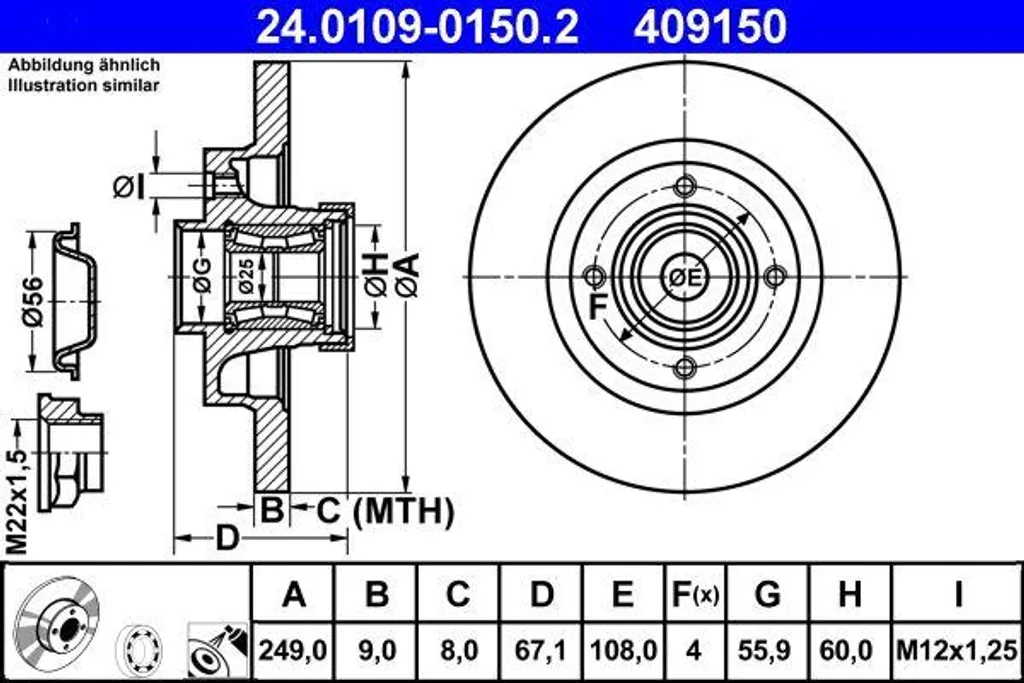 Disque de frein ATE 24.0109-0150.2 OE 4246Z9 pour Citroën C4 et Peugeot 307