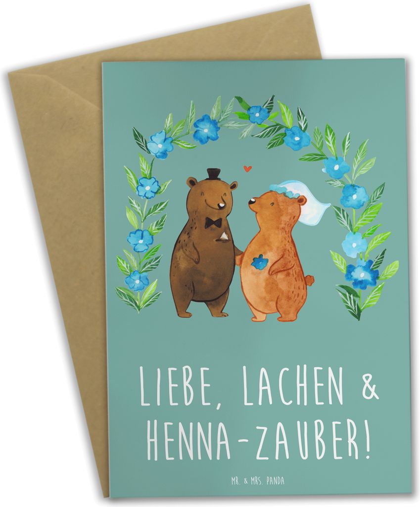 Mr. & Mrs. Panda Grußkarte Henna-Abend Magie - Meeresbrise - Geschenk, Geschenke, Braut, Hochtzeit, Rituale, babykarte, Kunst, Hochzeitszeremonie,...