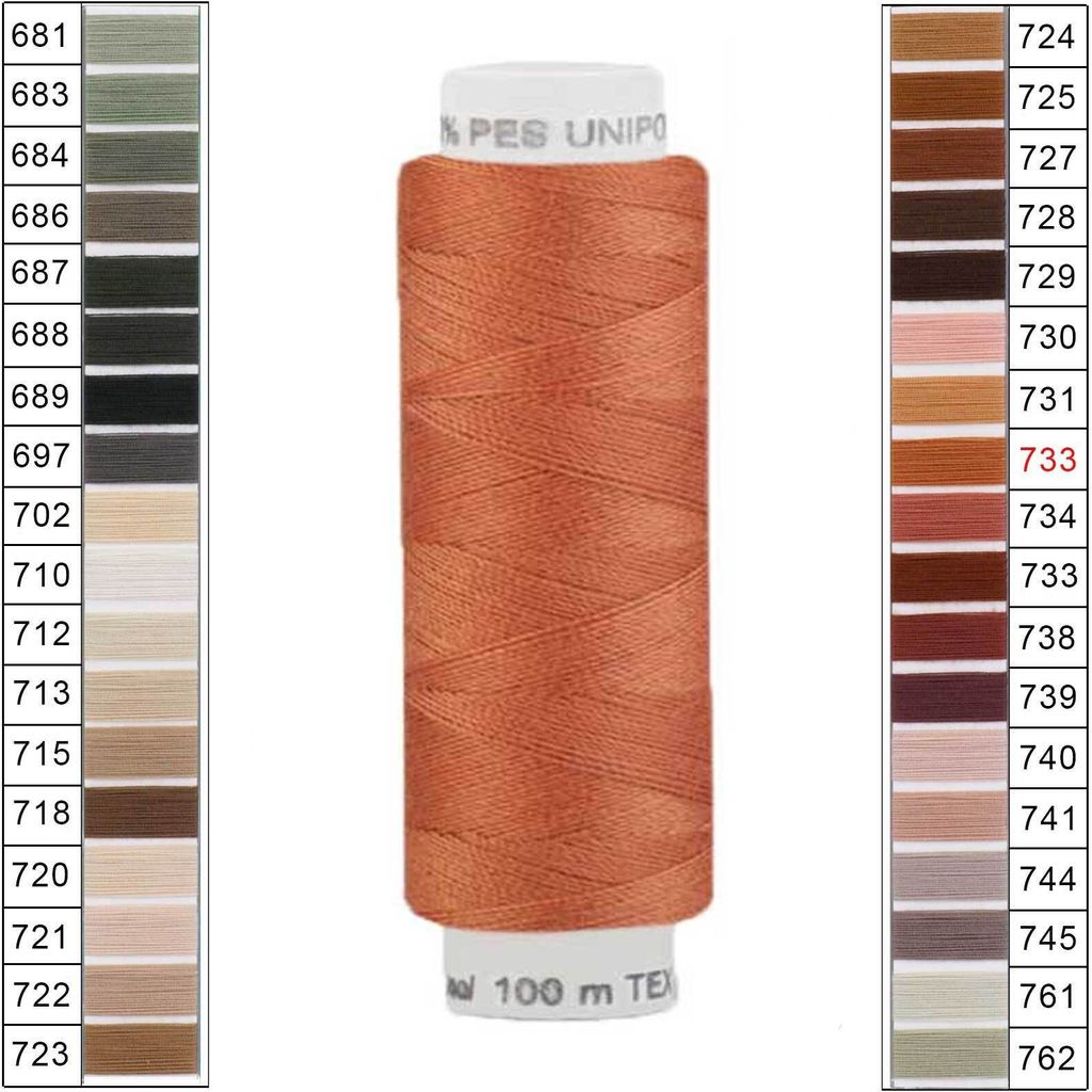 Nähgarn 100m Unipoly 120 Tex14x2 Polyester Nähfaden Nähmaschinengarn Farben 5v6 , Farbe:733