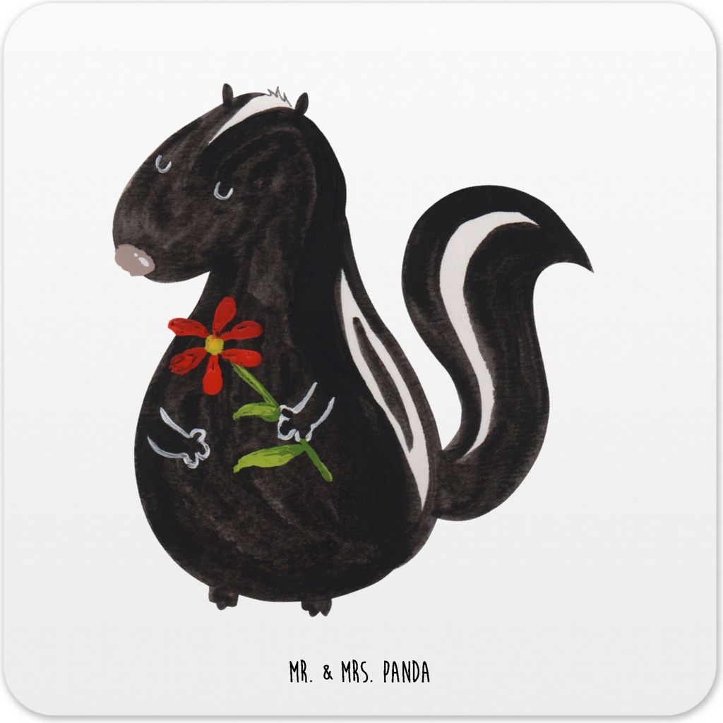 Mr. & Mrs. Panda Untersetzer für Gläser Stinktier Blume 10er Set - Weiß - Geschenk, Tisch, Wildtier, Dreams, Träume, Raubtier, Tassenuntersetze...