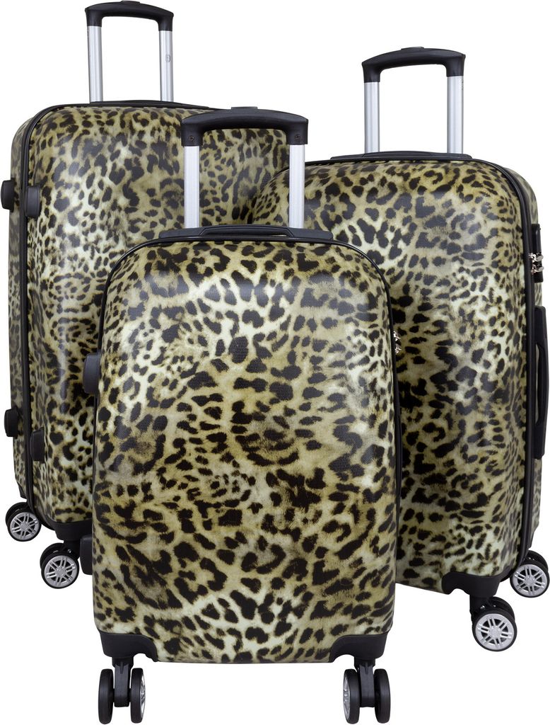 Kofferset Trolleyset 3 teilig Leopard ABS Hartschale Motivkoffer
