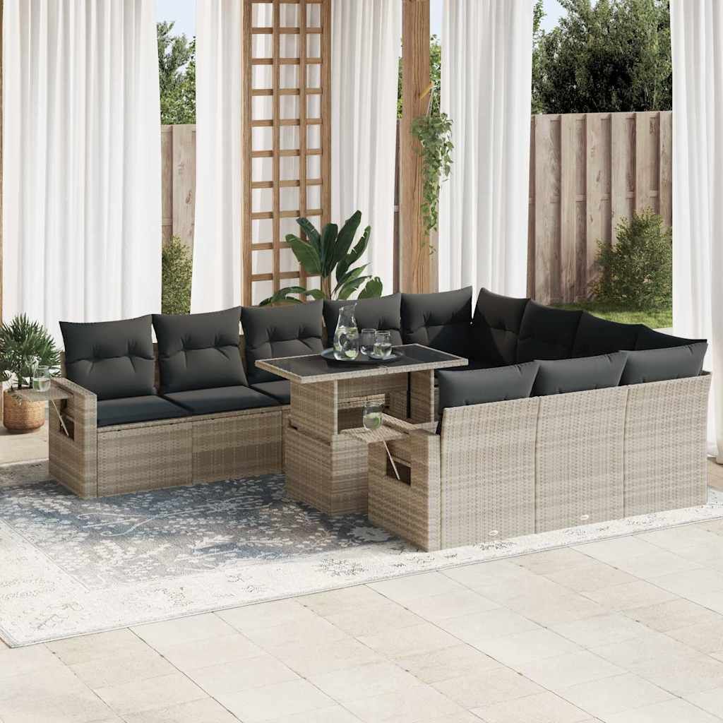 Maison Exclusive - 11-tlg. Garten-Sofagarnitur mit Kissen Hellgrau Poly Rattan