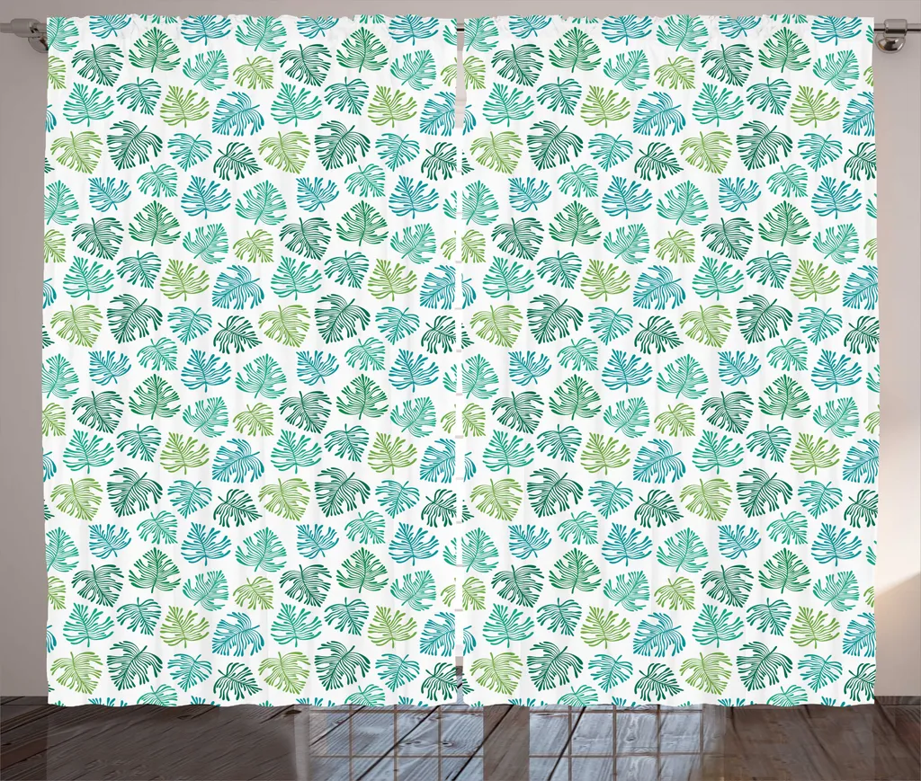 Rideau Tropical Feuilles Exotiques avec Boucles et Crochets 280 x 225 cm