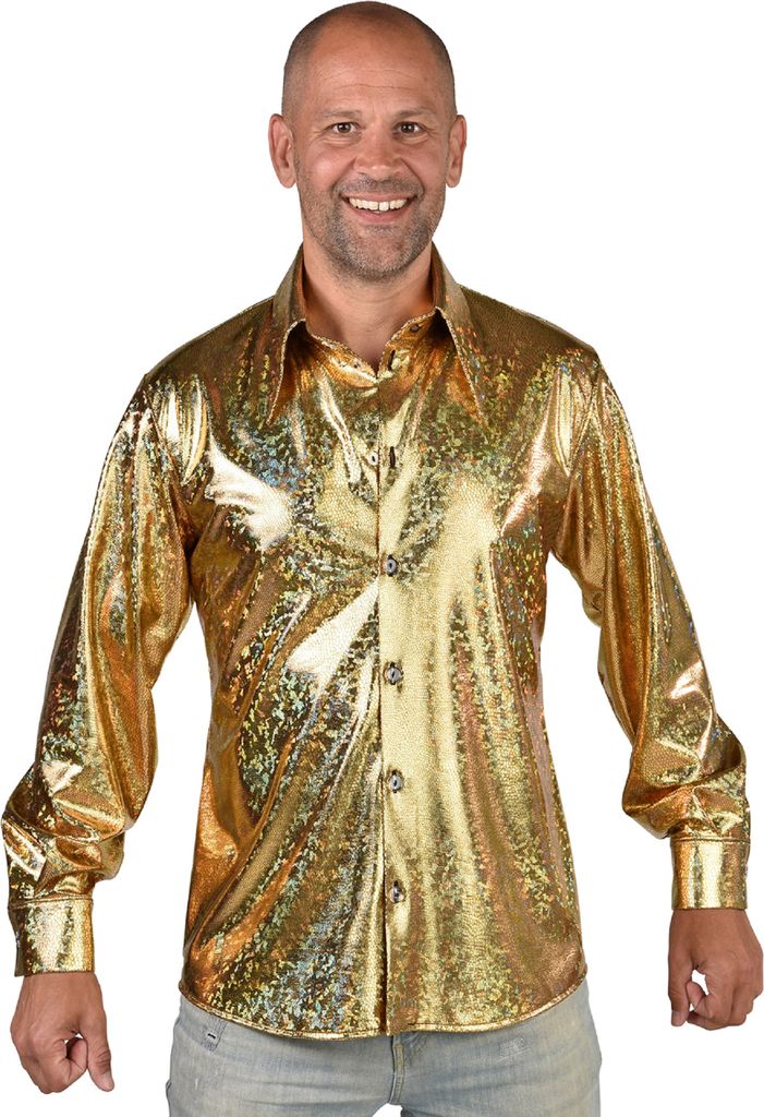 M221268-90-M gold Herren Discohemd Partyhemd Folie Hologram Bluse Gr.M=52