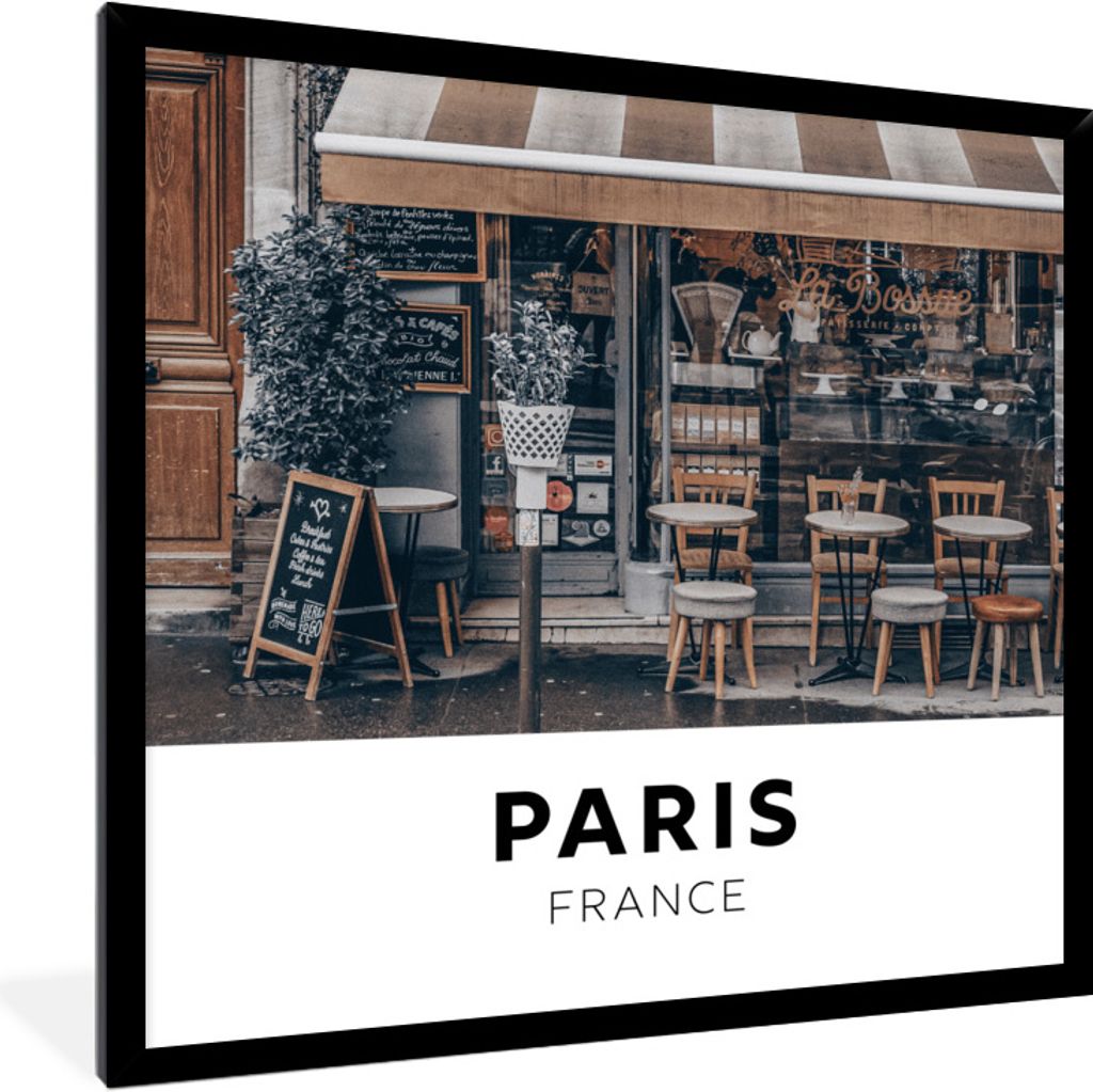 MuchoWow Gerahmtes Poster Paris - Frankreich - Cafe 40x40 cm - Poster mit Schwarzem Bilderrahmen Wandposter Rahmen Foto Bilder - Mit Rahmen - Wan...