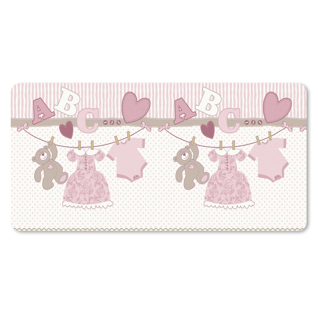 MuchoWow Mauspad Mousepad Babykleidung - Mädchen - Teddybär - Wäscheleine - Design 60x30 cm - Mousepads - Maus Mat - Pad - Mausunterlage - Nac...