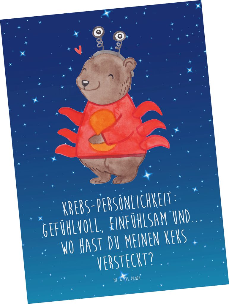 Mr. & Mrs. Panda Postkarte Krebs Gefühlswelt - Sternenhimmel Blau - Geschenk, Geschenke Sternzeichen, Gefühle, Grußkarte, Tierkreiszeichen, Ansi...