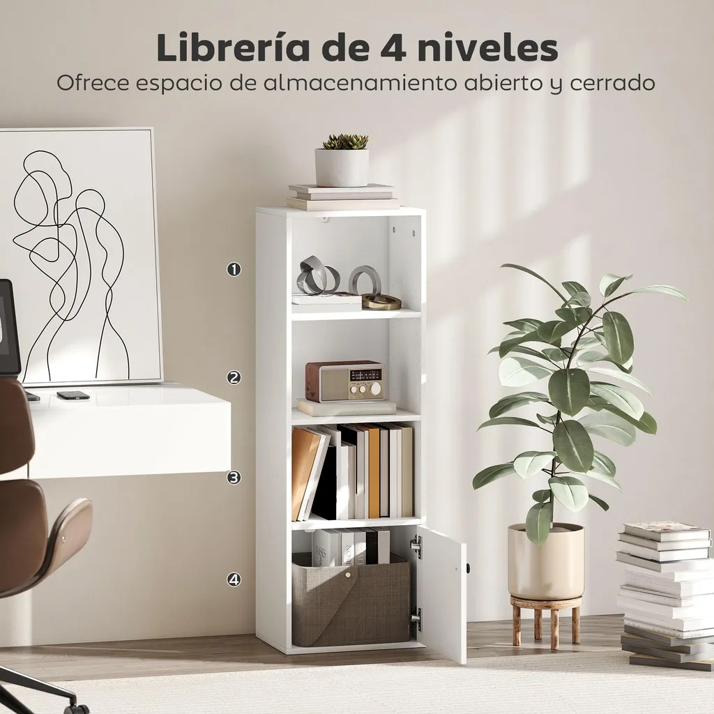 Bibliothèque pour livres et objets de déco, étagères blanches ouvertes - 4