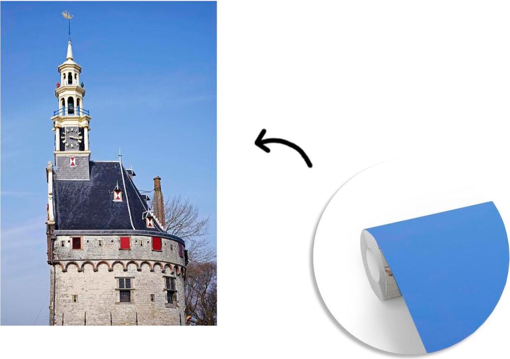 MuchoWow Fototapete für Wohnzimmer oder Schlafzimmer Wandtapete Vinyl Motivtapete Der Hauptturm der westfriesischen Stadt Hoorn - 175x260 cm - V...