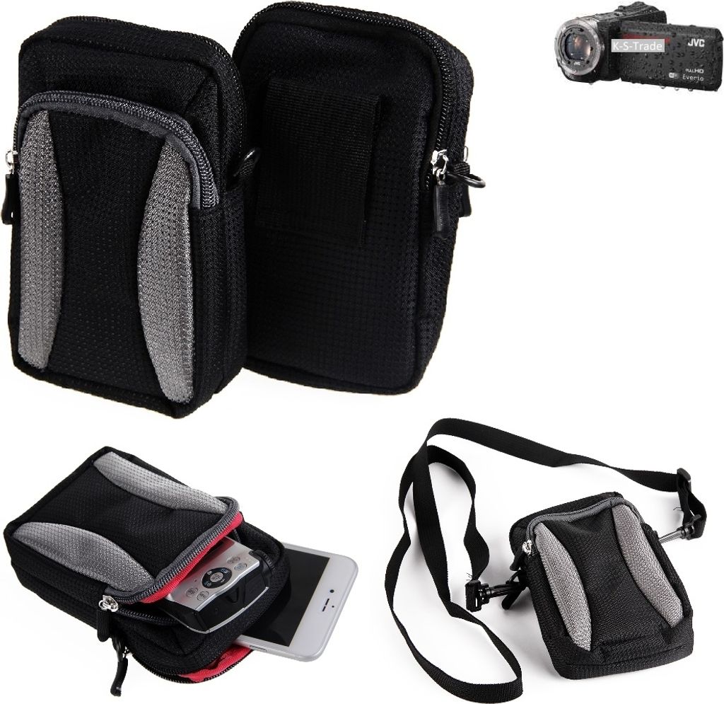 K-S-Trade Fototasche kompatibel mit JVC Everio GZ-RX 515 Gürtel-Tasche Holster Umhänge Tasche Kameratasche, schwarz-grau Brust-Beutel Brust-Tasche