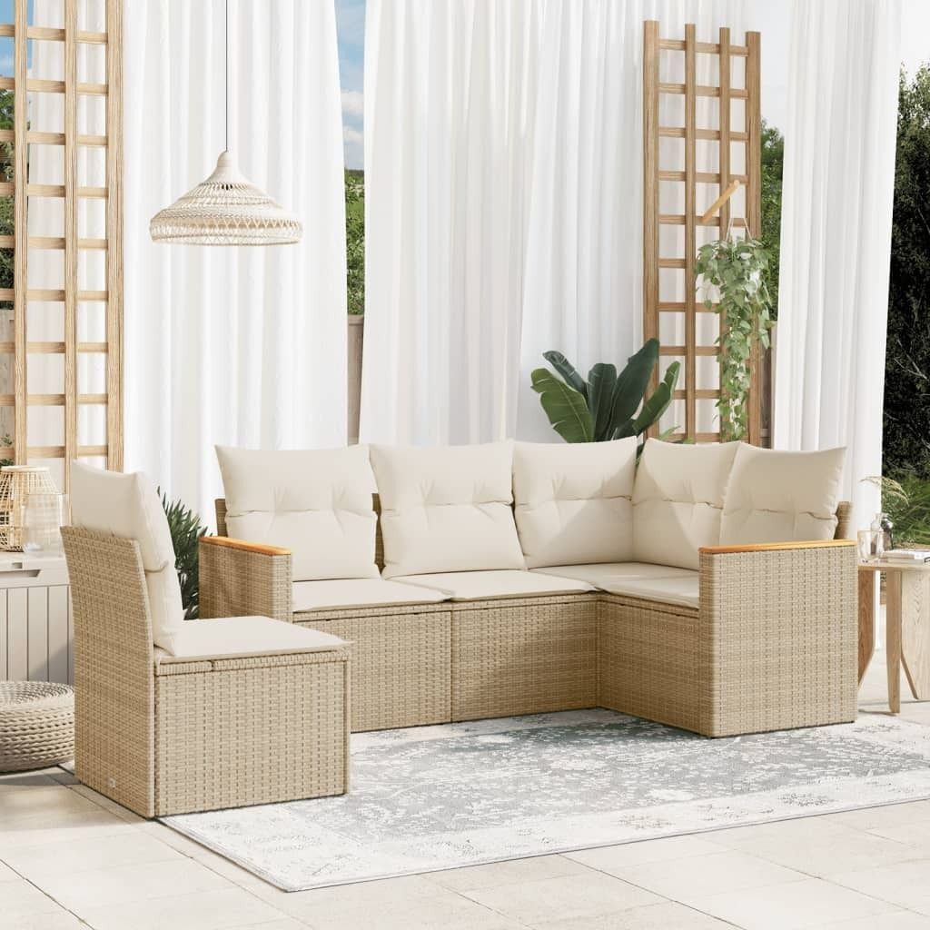 Maison Exclusive - 5-tlg. Garten-Sofagarnitur mit Kissen Beige Poly Rattan