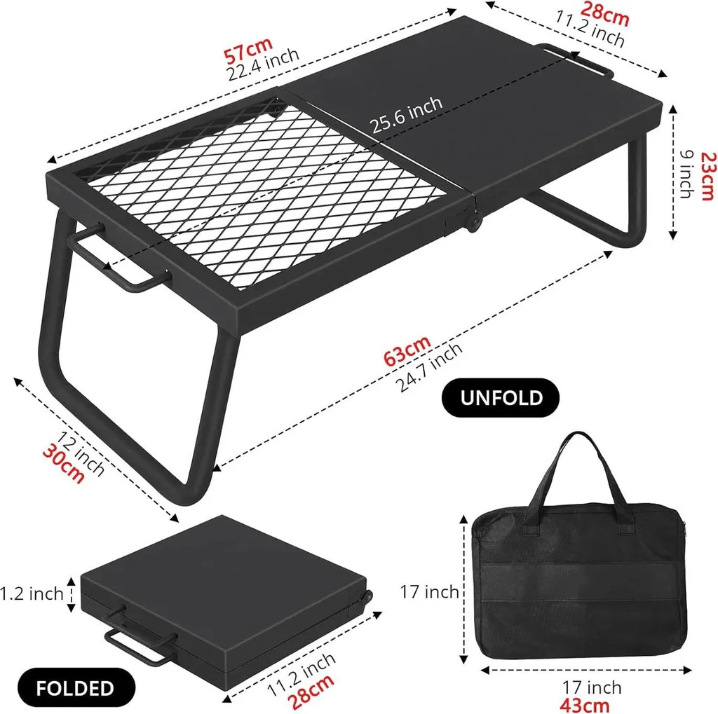 Barbecue pliable pour feu de camp - Grille de cuisson robuste en acier - 2