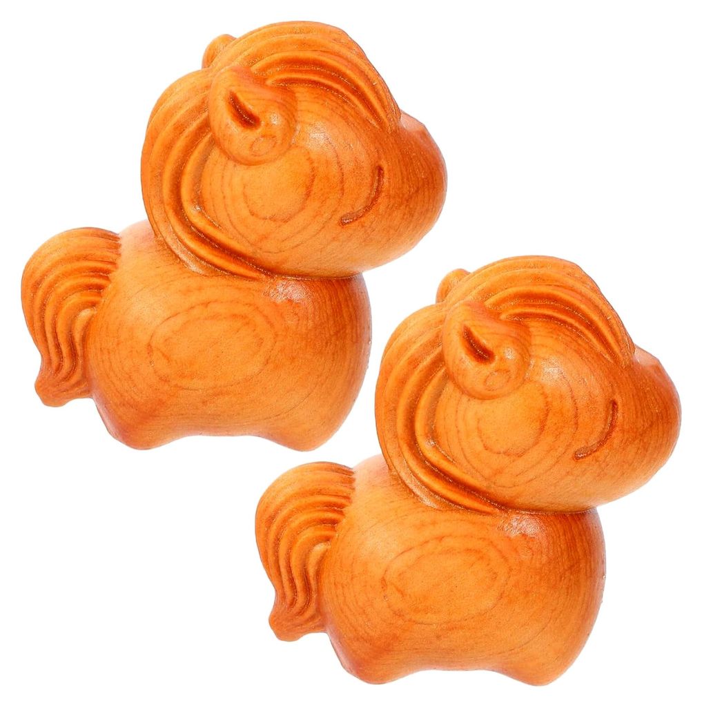 2 Stück Holzpferdefiguren Chinesische Tierkreiszeichen Feng-Shui-Dekoration für Auto und Tisch