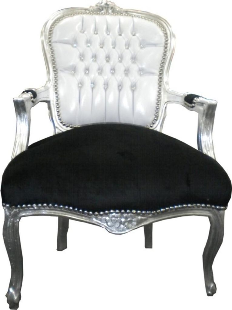 Casa Padrino Barock Salon Stuhl Weiß / Schwarz Bling Bling Produktbild 