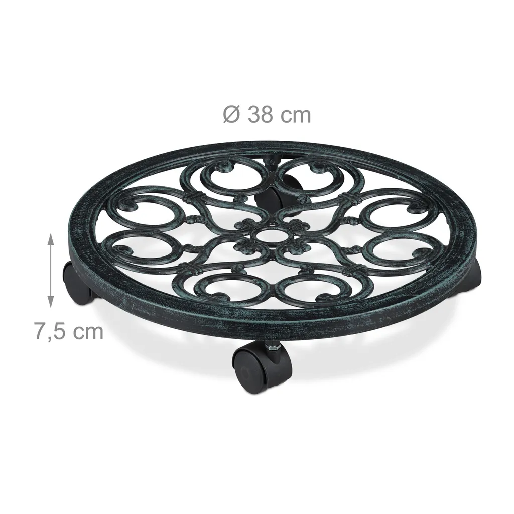 Support pot de fleur en fonte sur roulettes - Style Antique Rond - 4