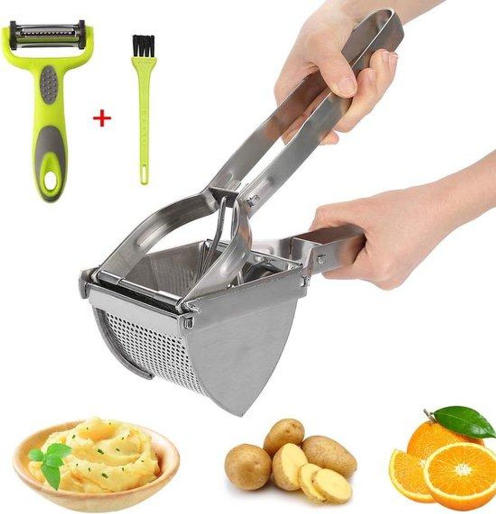 Edelstahl Spätzlepresse, 3-teilig, mit Bürste, Schaber, für Kartoffelpüree, Obstsaft